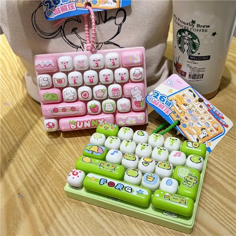 Cute 26 Grids Stress Relief Simulation Keyboard Keychain Animal Diary Desktop Decoration Student Bag Ornament Toy Creative Gift