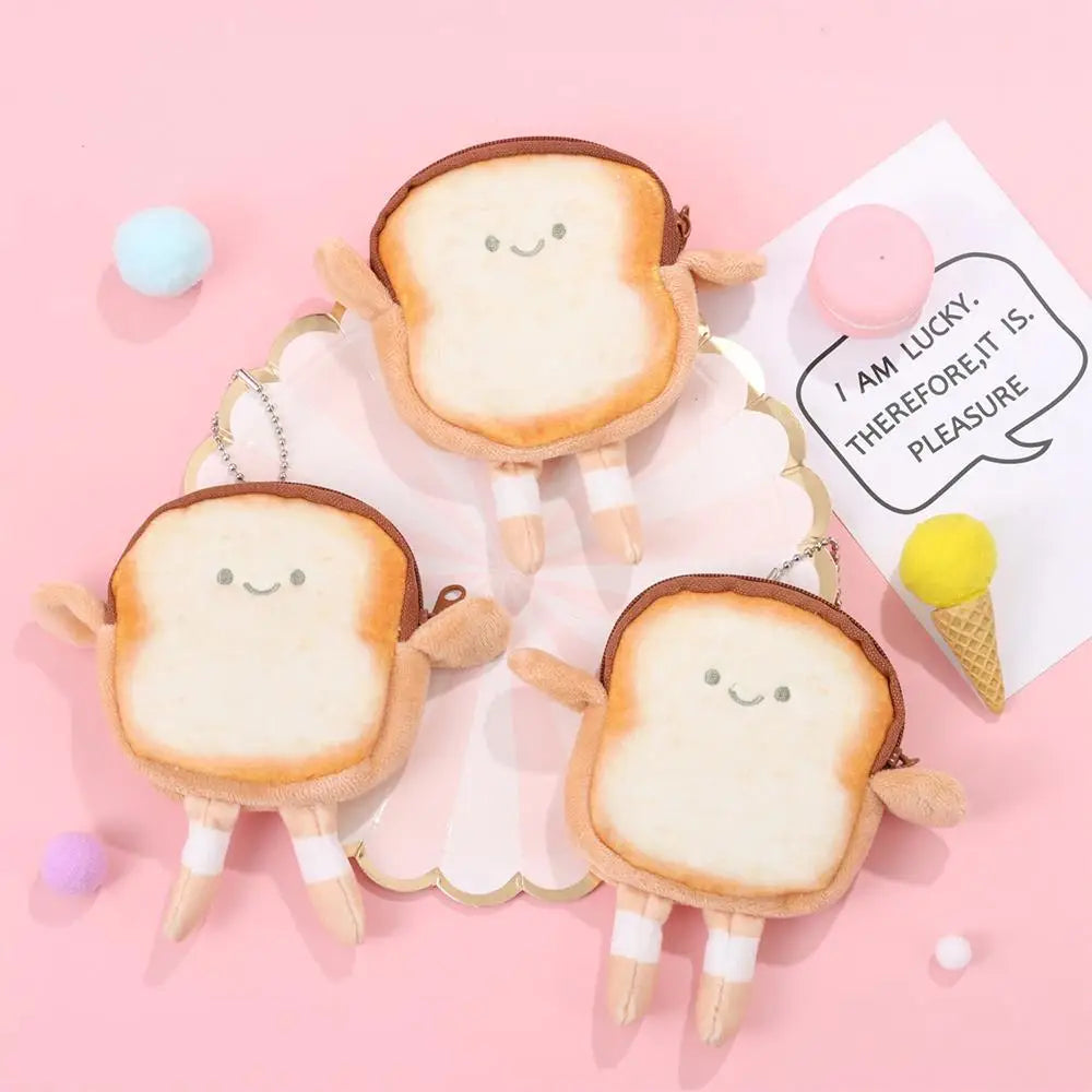 Cartoon Toast Bread Plush Wallet Children Coin Purse Earphone Bag Coin Key Bag Doll Bag Pendant Birthday