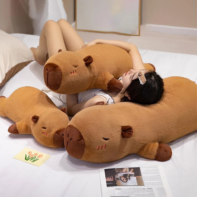 Kawaii Capybara Plush Toy Stuffed Capibara Fluffy Doll Long Sleep Soft Pillow Sofa Cushion Nap Sleeping Toys for School Xmas
