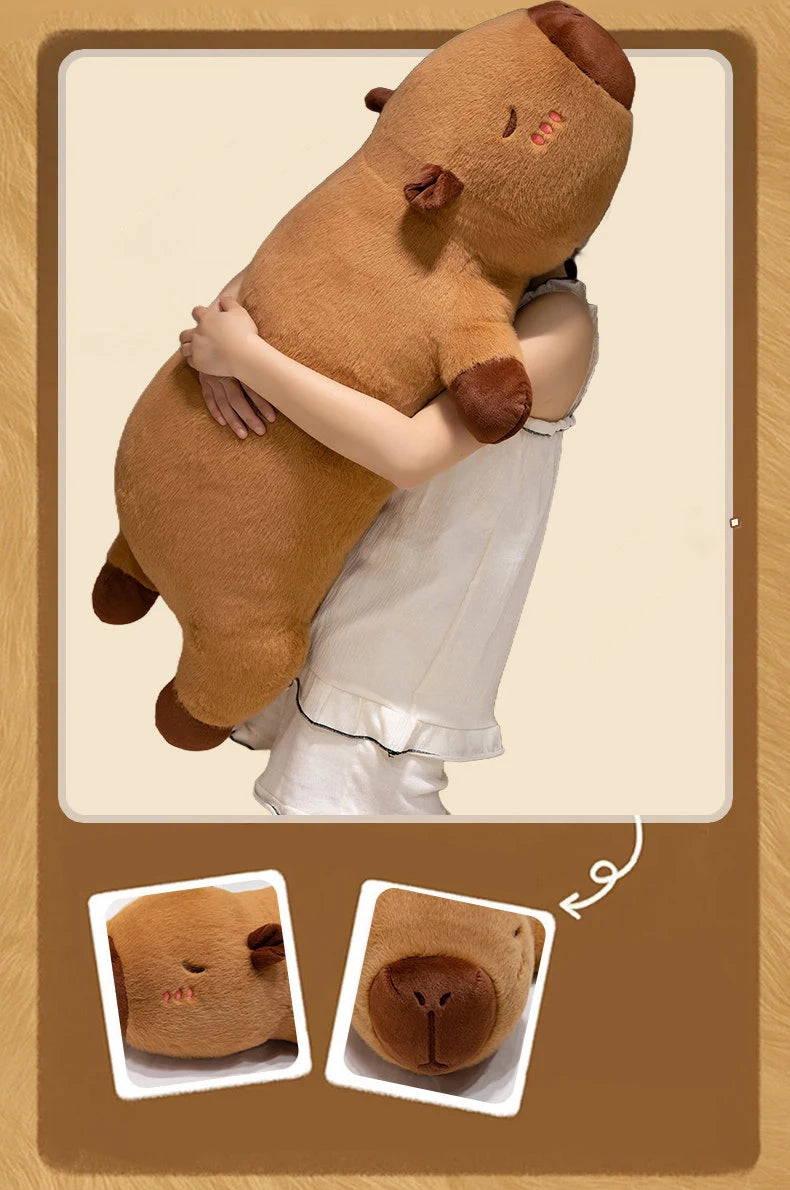 Kawaii Capybara Plush Toy Stuffed Capibara Fluffy Doll Long Sleep Soft Pillow Sofa Cushion Nap Sleeping Toys for School Xmas