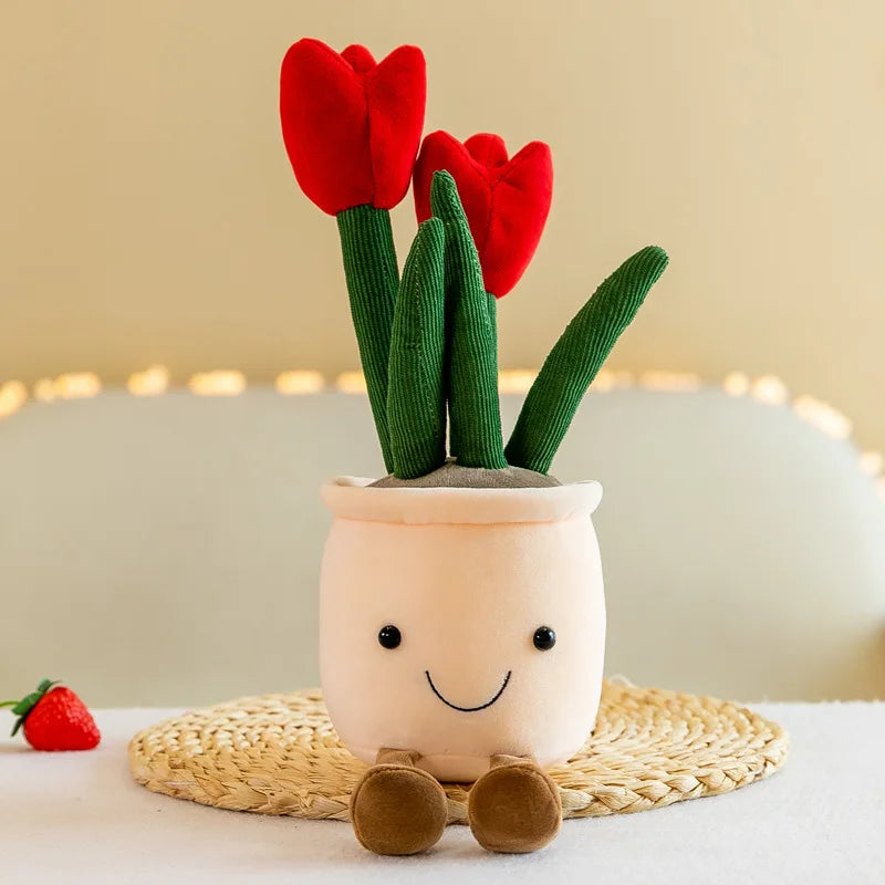 25-35cm Cartoon Plant Pot Series Plush Doll Succulent Tulip Lily Soft Toy Home Decor Cushion for Girls Living Room Bedroom Gift