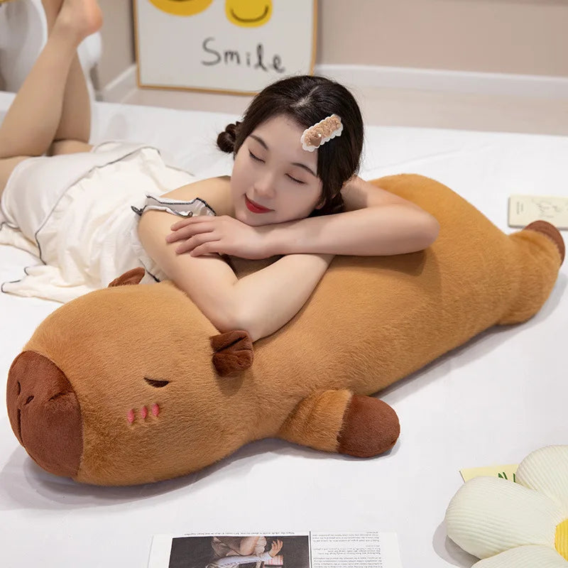 Kawaii Capybara Plush Toy Stuffed Capibara Fluffy Doll Long Sleep Soft Pillow Sofa Cushion Nap Sleeping Toys for School Xmas