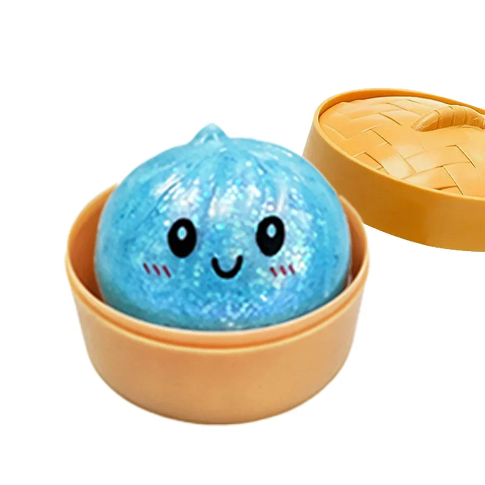 Glitter Dumpling Squishy with Box Dumplings Sensory Steamer Soft TPR Dough Ball for Decompression Fidget Toy Stress Relief Gift