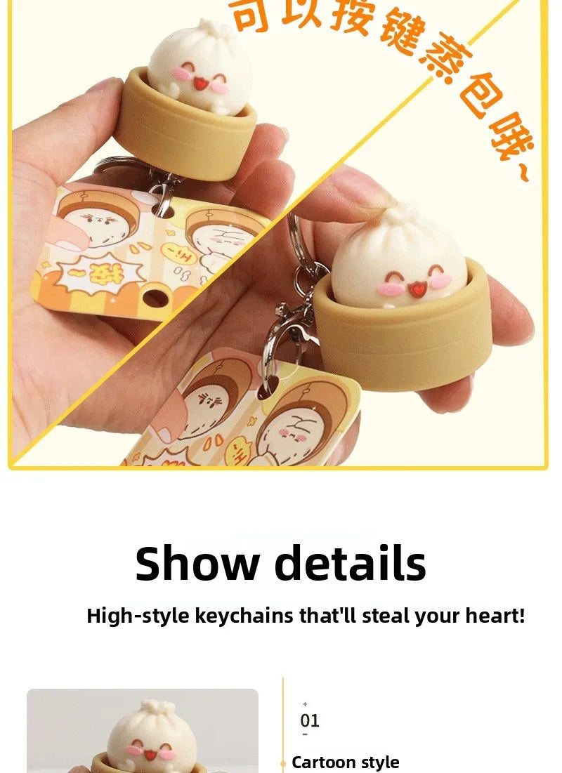 1-8PCS Cute Steamed Bun Squeeze Keychain Realistic Dimsum Design Soft Slow Rebound Decompression Fidget Stress Relief Toy