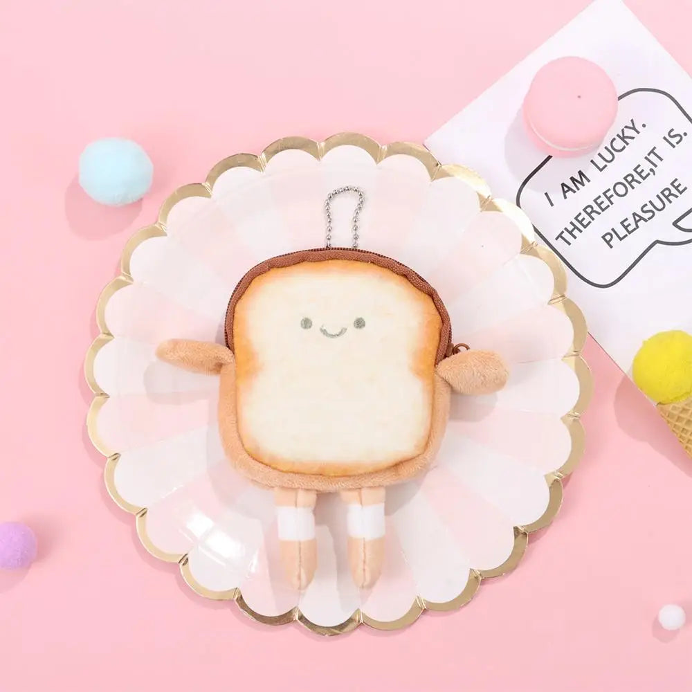Cartoon Toast Bread Plush Wallet Children Coin Purse Earphone Bag Coin Key Bag Doll Bag Pendant Birthday