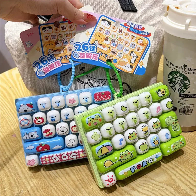 Cute 26 Grids Stress Relief Simulation Keyboard Keychain Animal Diary Desktop Decoration Student Bag Ornament Toy Creative Gift