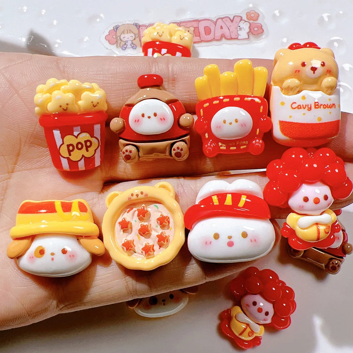 10Pcs Cartoon Pizza Rabbit  Fries Flatback Resin Cabochon Scrapbooking Phone Accessories DIY Fake Food Craft Supplies Decoration