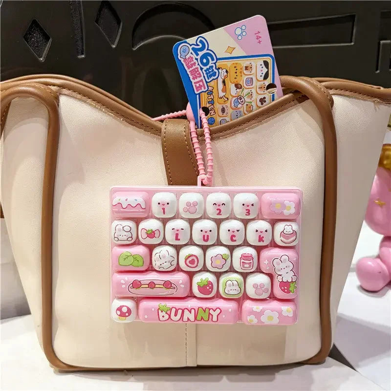 Cute 26 Grids Stress Relief Simulation Keyboard Keychain Animal Diary Desktop Decoration Student Bag Ornament Toy Creative Gift