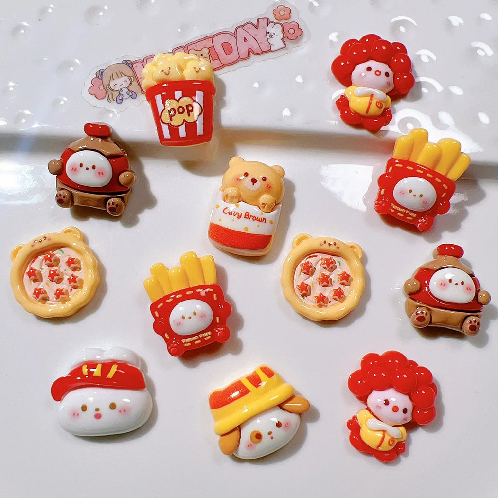 10Pcs Cartoon Pizza Rabbit  Fries Flatback Resin Cabochon Scrapbooking Phone Accessories DIY Fake Food Craft Supplies Decoration