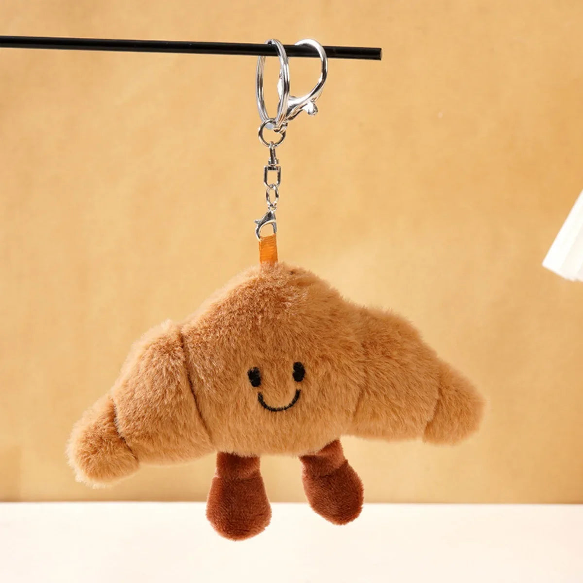 Croissant Keychain Cartoon Design Kawaii Plush Doll Charm for Car Keys Bag Pendant Girl Gift
