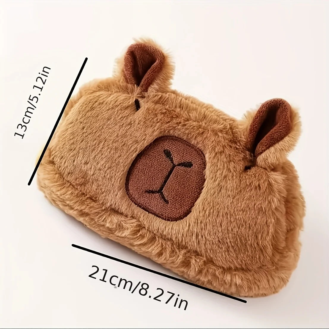Cute Cartoon Capybara Large Capacity Plush Pencil Case, Makeup Brush Storage Bag, Office Stationery Organizer Pouch