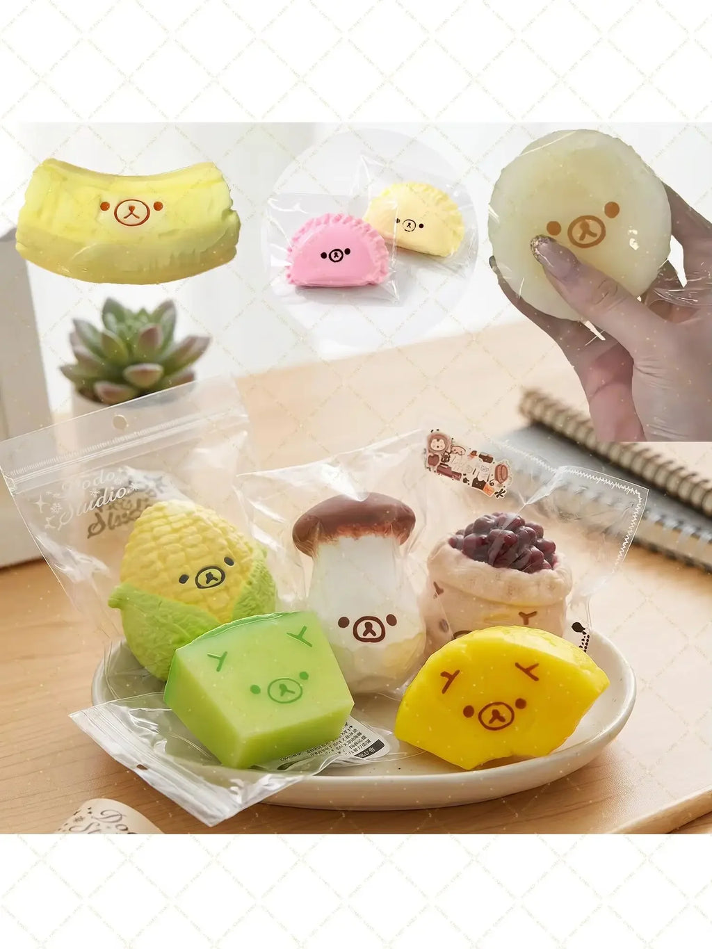 Kawaii Squishies Bear Shaped Mochi Squishy Toy Simelated Black Bean Squeeze Fidget Stress Relief Desktop Gift Cute Party Favors