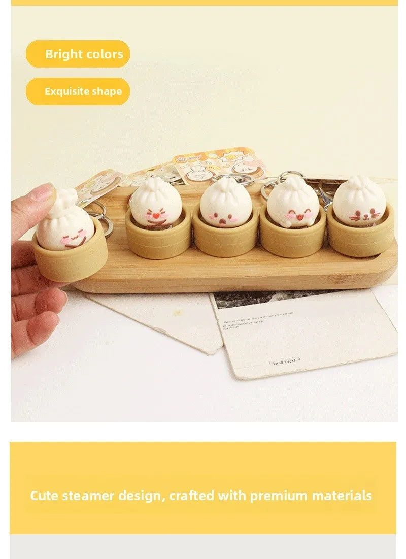 1-8PCS Cute Steamed Bun Squeeze Keychain Realistic Dimsum Design Soft Slow Rebound Decompression Fidget Stress Relief Toy