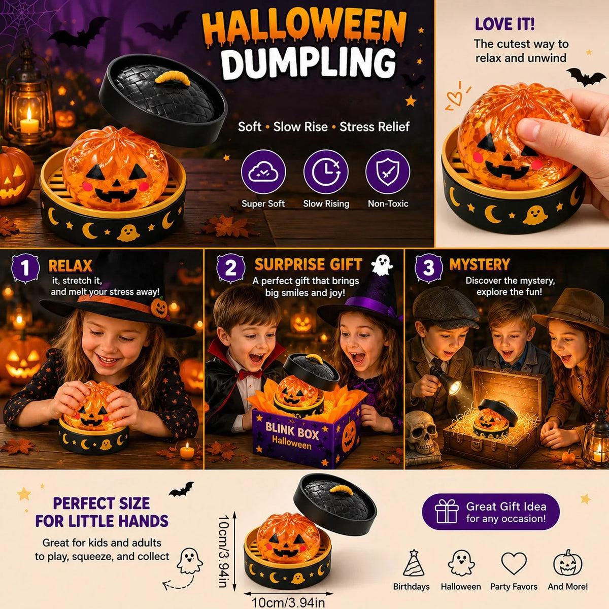 Halloween Dumpling Blind Box Stress Relief Sensory Fidget for Party Mystery Horror Dumplings with Steamer Anxiety Relief Gifts