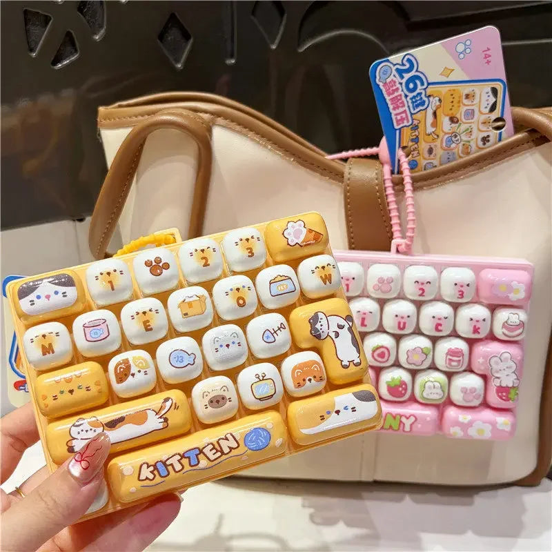 Cute 26 Grids Stress Relief Simulation Keyboard Keychain Animal Diary Desktop Decoration Student Bag Ornament Toy Creative Gift
