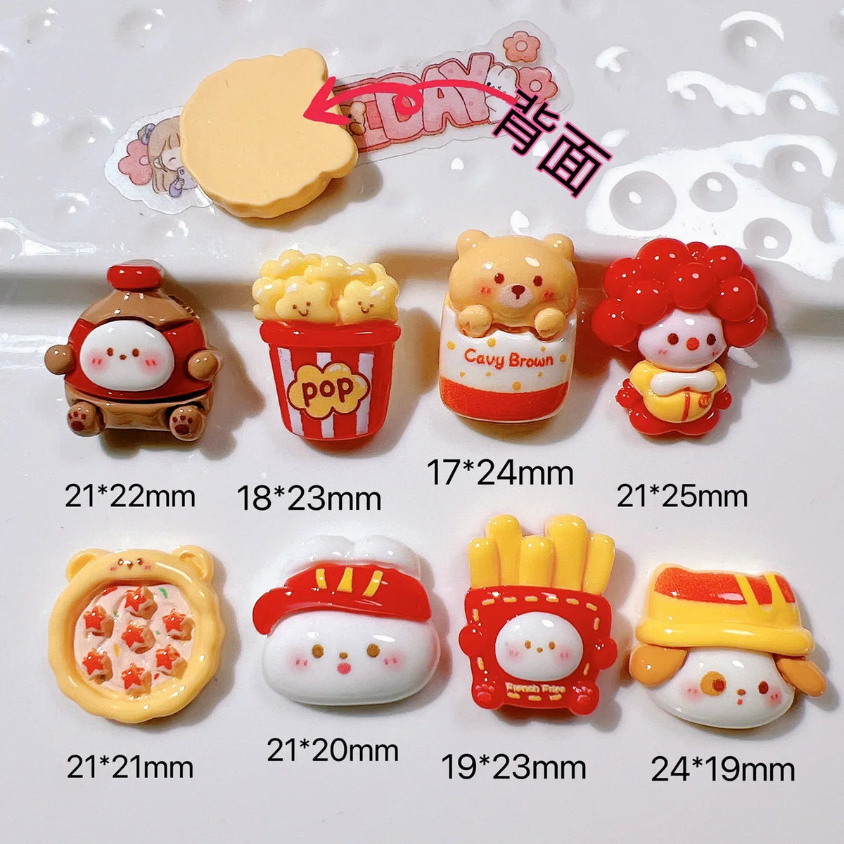 10Pcs Cartoon Pizza Rabbit  Fries Flatback Resin Cabochon Scrapbooking Phone Accessories DIY Fake Food Craft Supplies Decoration