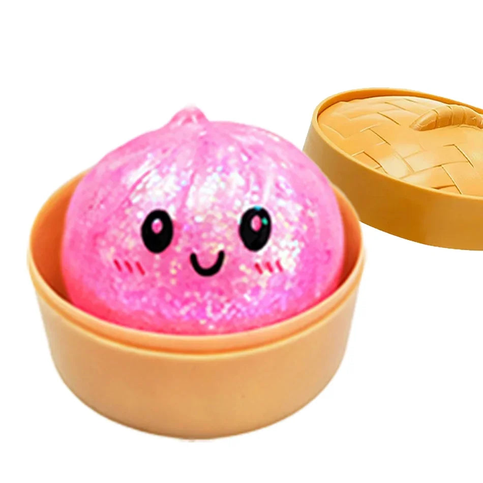 Glitter Dumpling Squishy with Box Dumplings Sensory Steamer Soft TPR Dough Ball for Decompression Fidget Toy Stress Relief Gift