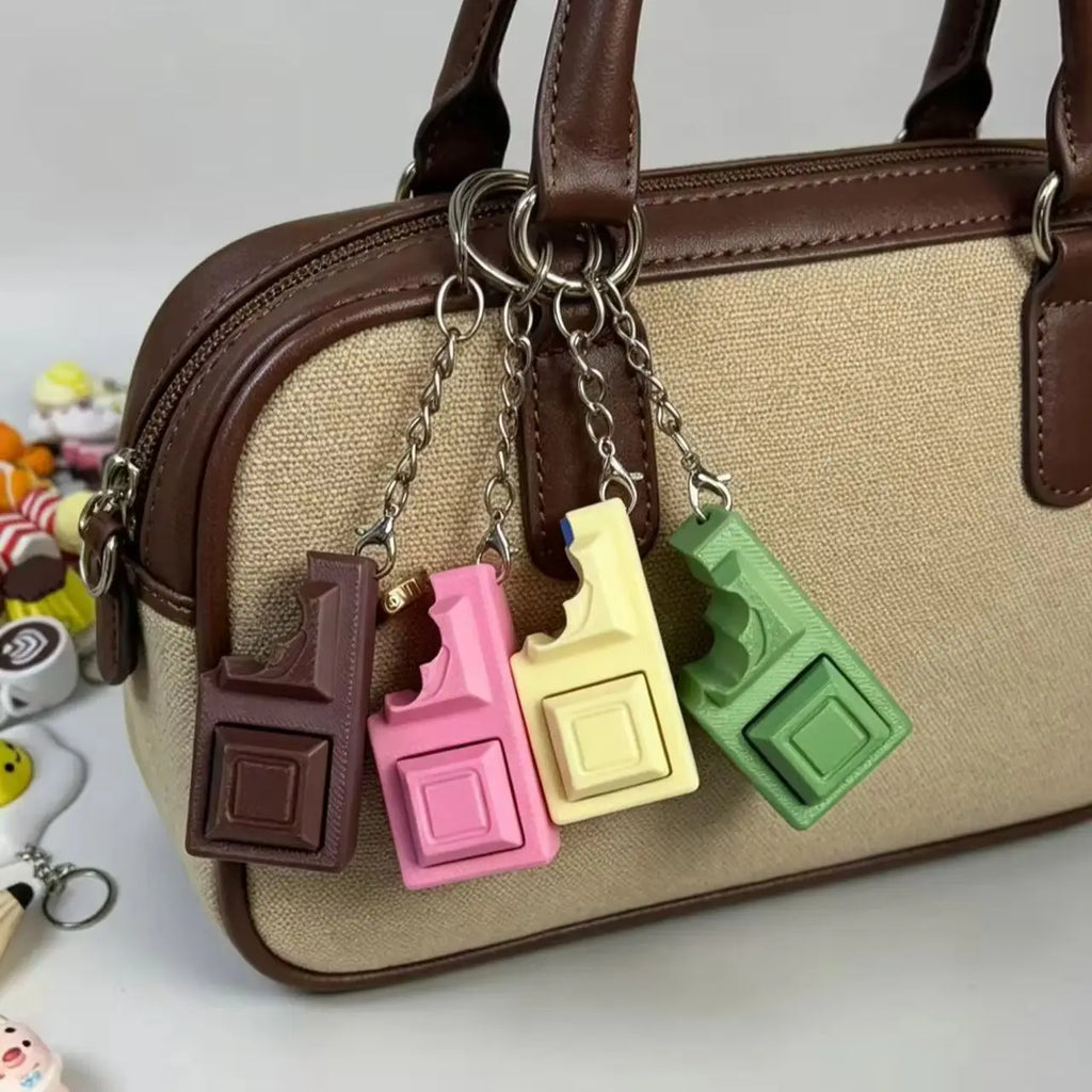 3D Simulated Chocolate Keyboard Fidget Keychain - Real Clicky Switches Stress Relief Finger Clicker Toy for EDC Bag Charm Gift
