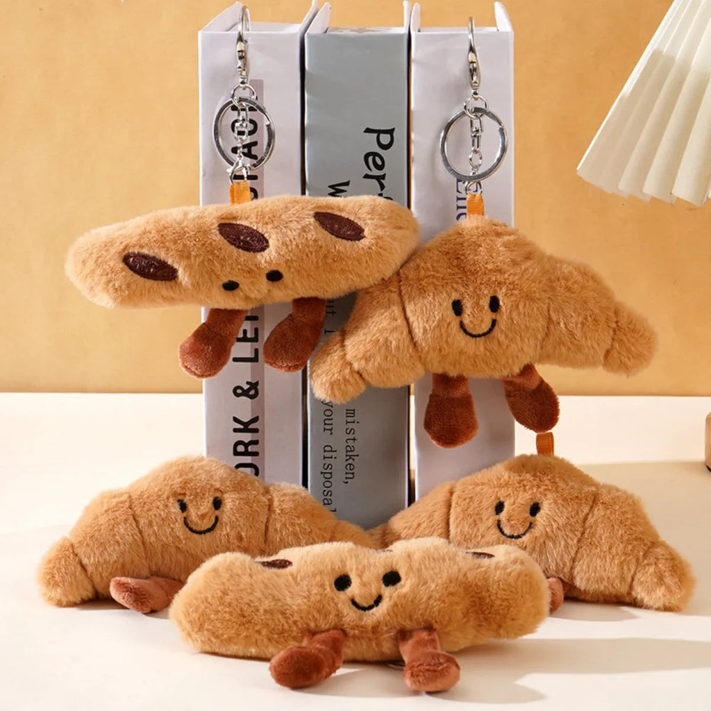 Croissant Keychain Cartoon Design Kawaii Plush Doll Charm for Car Keys Bag Pendant Girl Gift