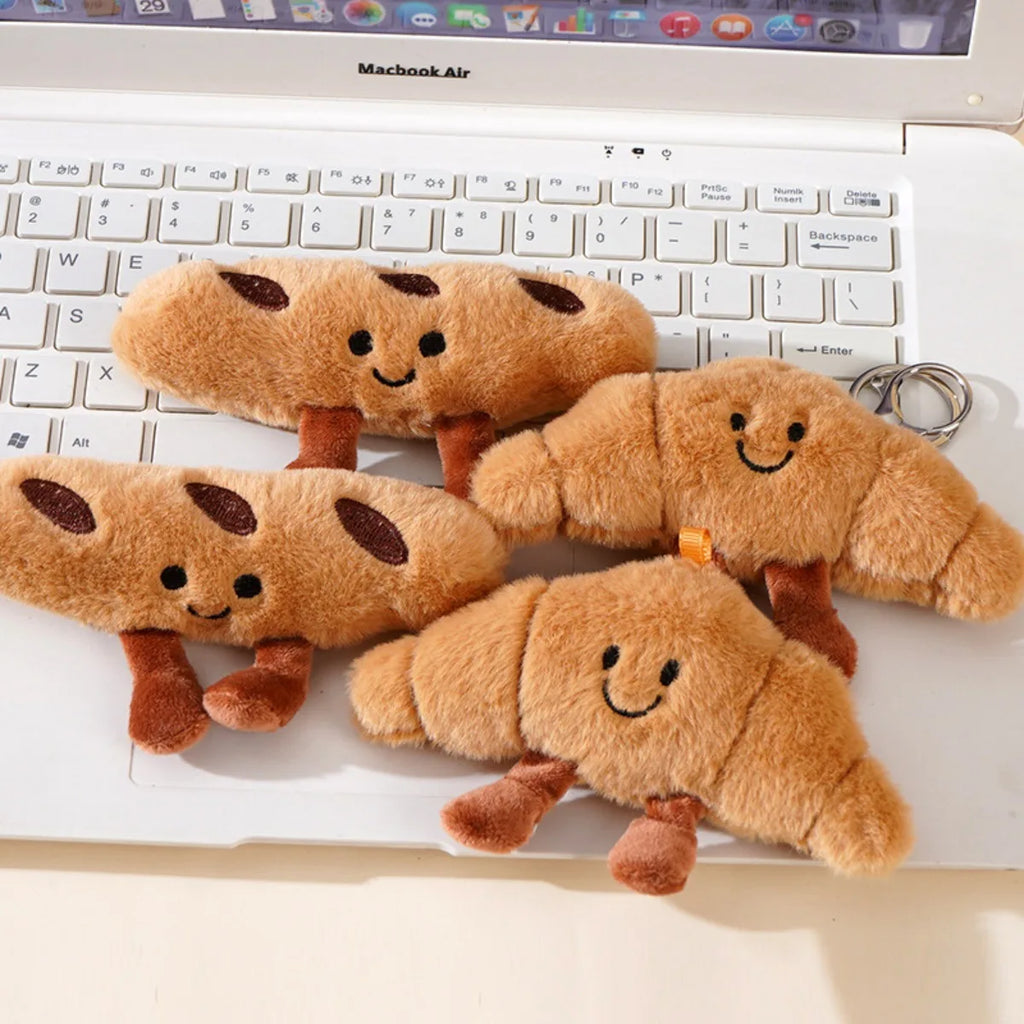 Croissant Keychain Cartoon Design Kawaii Plush Doll Charm for Car Keys Bag Pendant Girl Gift