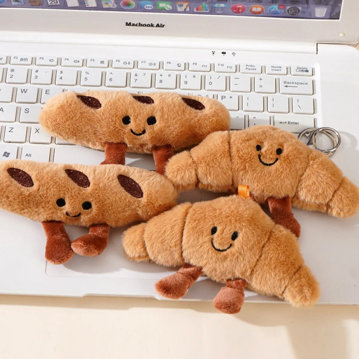 Croissant Keychain Cartoon Design Kawaii Plush Doll Charm for Car Keys Bag Pendant Girl Gift