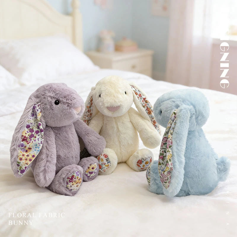 23cm Adorable Floral Bunny Plush Toy Huggable Soft Stuffed Rabbit Doll with Floral Ears Birthday Gift for Girl Plush Collectors