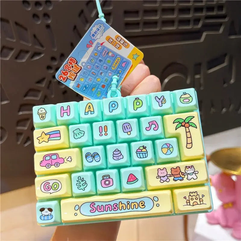 Cute 26 Grids Stress Relief Simulation Keyboard Keychain Animal Diary Desktop Decoration Student Bag Ornament Toy Creative Gift