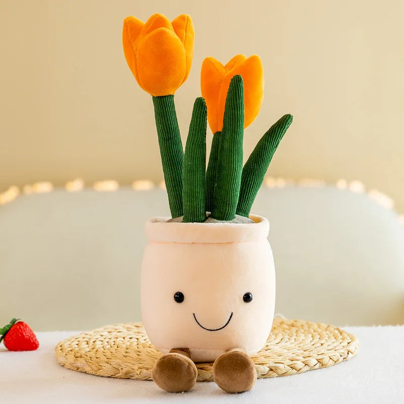 25-35cm Cartoon Plant Pot Series Plush Doll Succulent Tulip Lily Soft Toy Home Decor Cushion for Girls Living Room Bedroom Gift