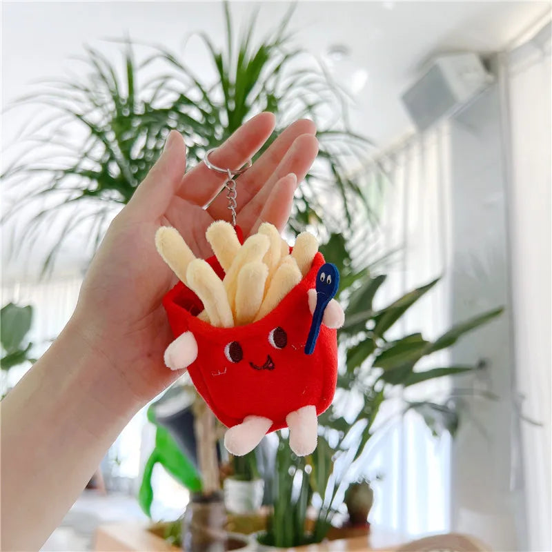 5 PCs Set Creative New French Fries Burger Hanging Bag Couple Plush Hanging Decoration Girl Heart Car Keychain Little Doll