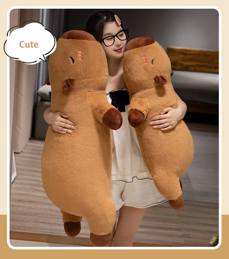 Kawaii Capybara Plush Toy Stuffed Capibara Fluffy Doll Long Sleep Soft Pillow Sofa Cushion Nap Sleeping Toys for School Xmas