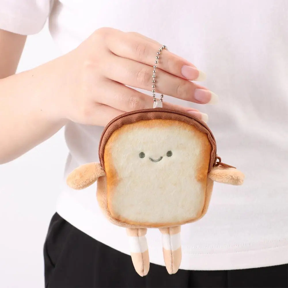 Cartoon Toast Bread Plush Wallet Children Coin Purse Earphone Bag Coin Key Bag Doll Bag Pendant Birthday