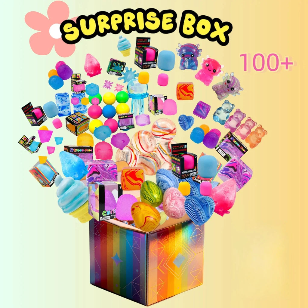 100+ Pieces Assorted Squishy Figures Blind Box Surprise Toy Slow Rising Soft Fidget Toys Featuring Moai Head Panda Rabbit Stress