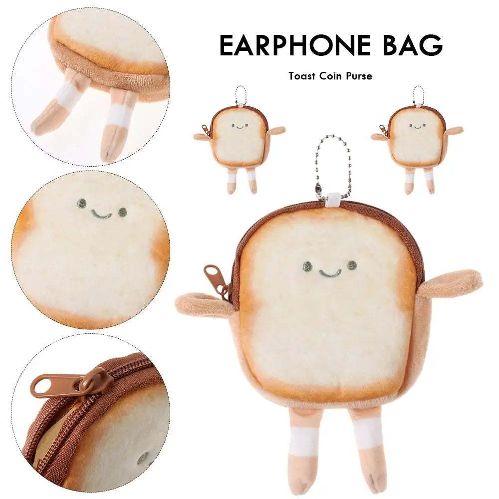 Cartoon Toast Bread Plush Wallet Children Coin Purse Earphone Bag Coin Key Bag Doll Bag Pendant Birthday