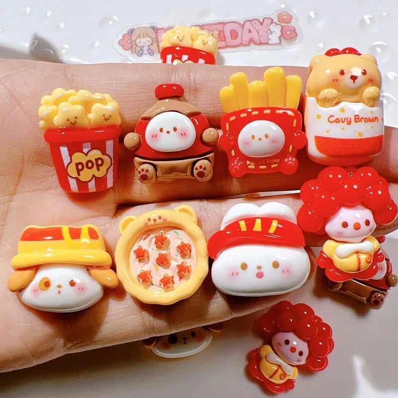 10Pcs Cartoon Pizza Rabbit  Fries Flatback Resin Cabochon Scrapbooking Phone Accessories DIY Fake Food Craft Supplies Decoration