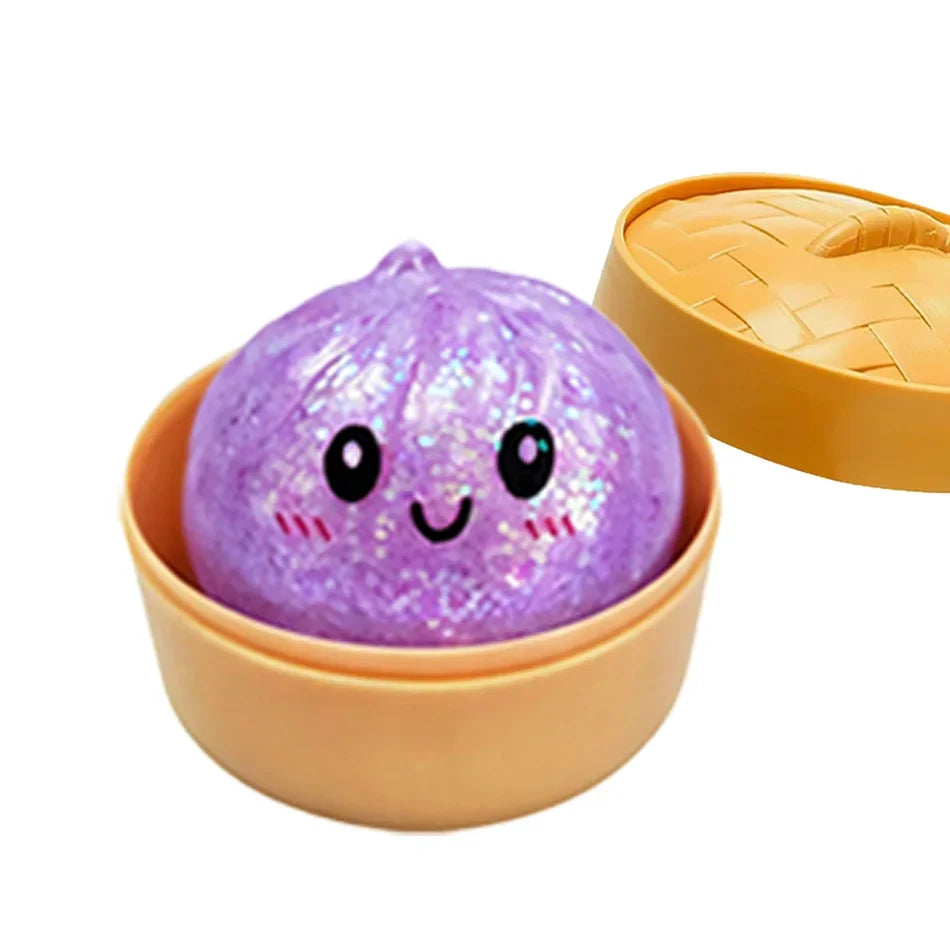 Glitter Dumpling Squishy with Box Dumplings Sensory Steamer Soft TPR Dough Ball for Decompression Fidget Toy Stress Relief Gift