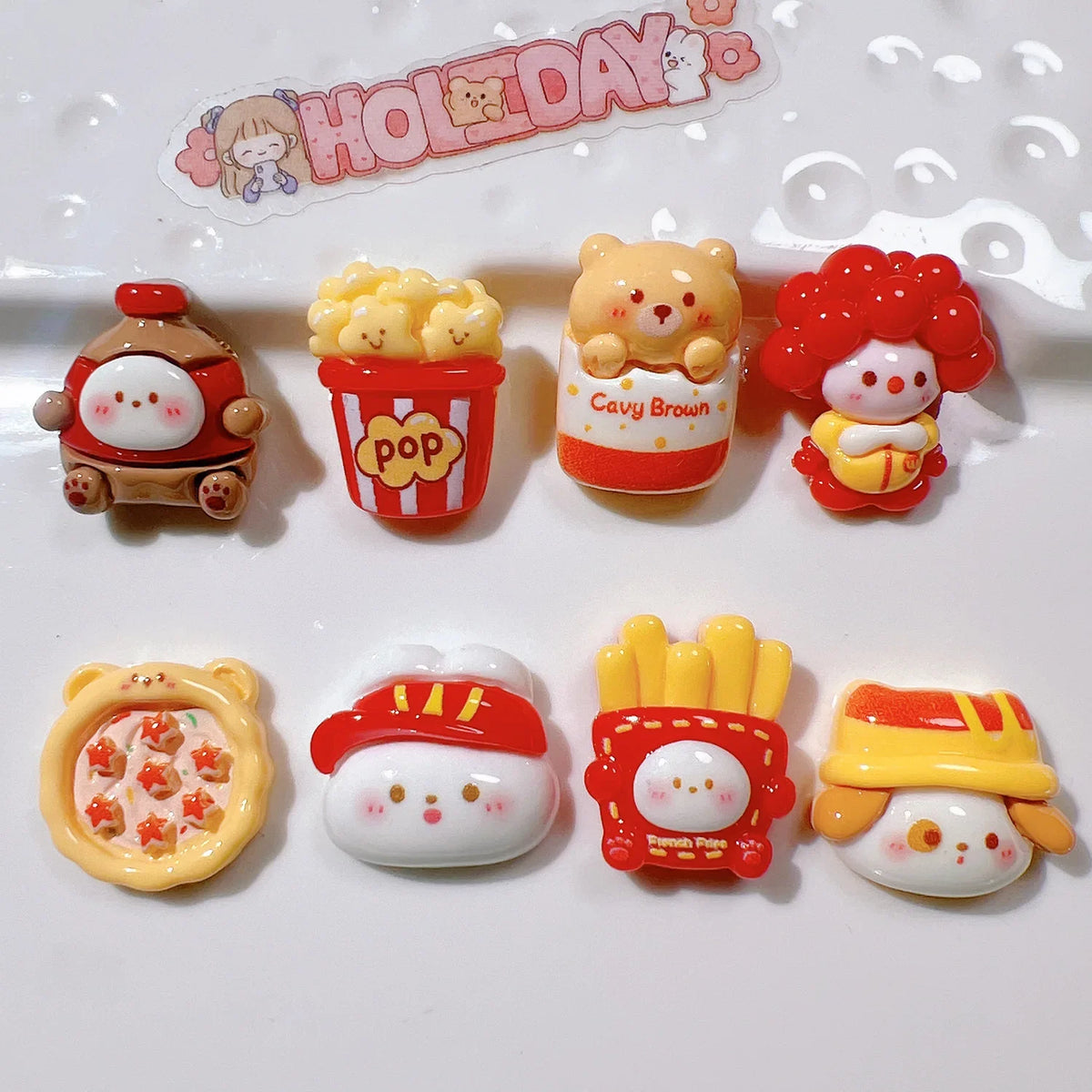 10Pcs Cartoon Pizza Rabbit  Fries Flatback Resin Cabochon Scrapbooking Phone Accessories DIY Fake Food Craft Supplies Decoration