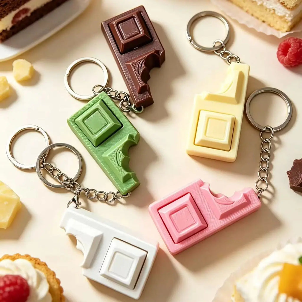 3D Simulated Chocolate Keyboard Fidget Keychain - Real Clicky Switches Stress Relief Finger Clicker Toy for EDC Bag Charm Gift