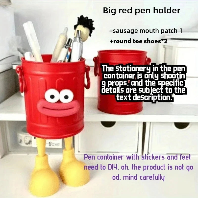 1pc Cartoon Personality Pen Holder Set, Desktop Organizer Bucket, Ideal Gift for Home and Study Stationery Storage
