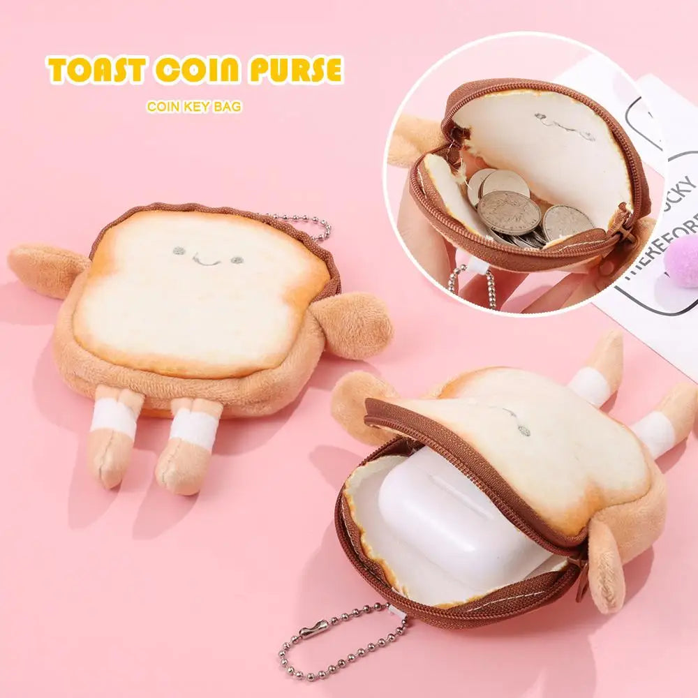 Cartoon Toast Bread Plush Wallet Children Coin Purse Earphone Bag Coin Key Bag Doll Bag Pendant Birthday