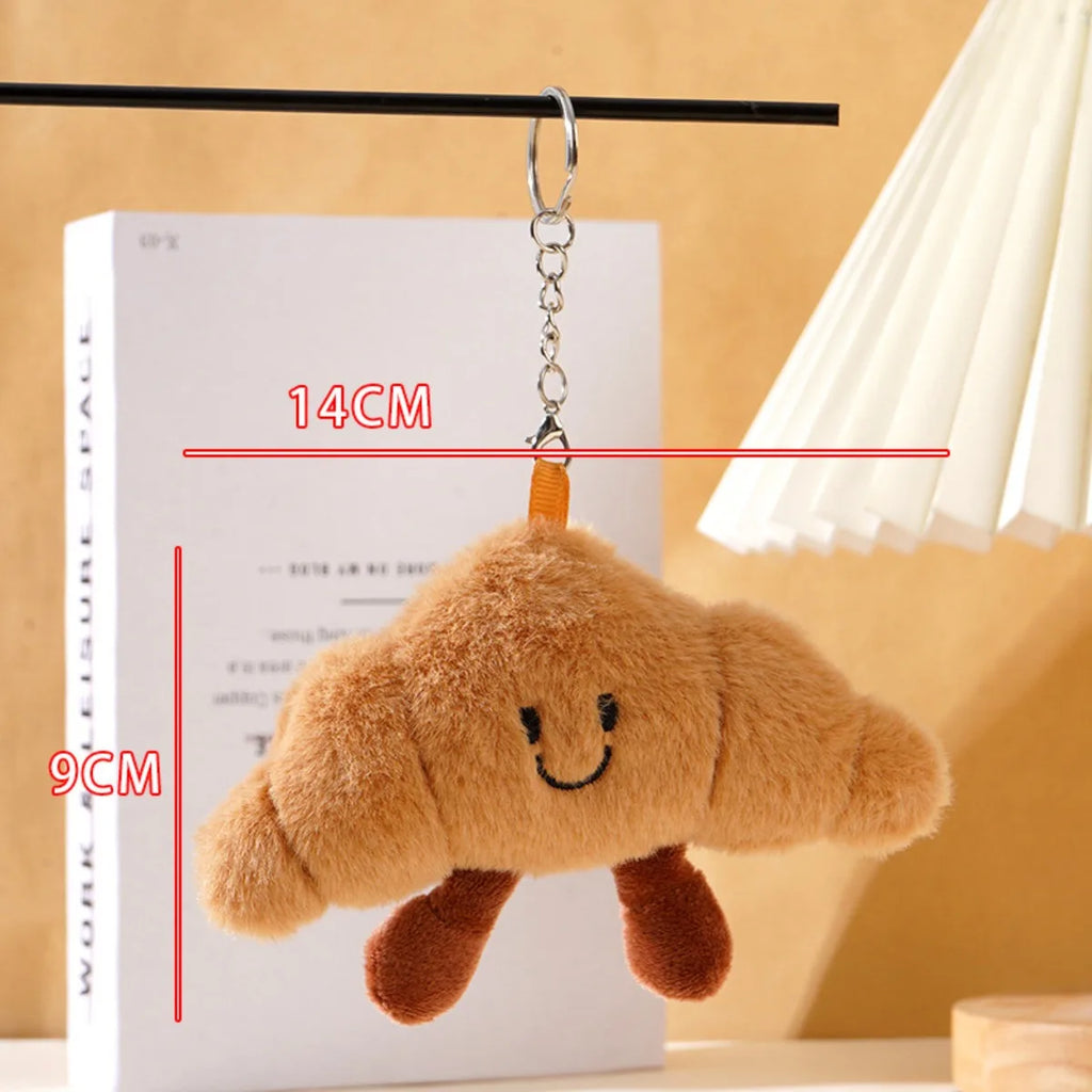 Croissant Keychain Cartoon Design Kawaii Plush Doll Charm for Car Keys Bag Pendant Girl Gift