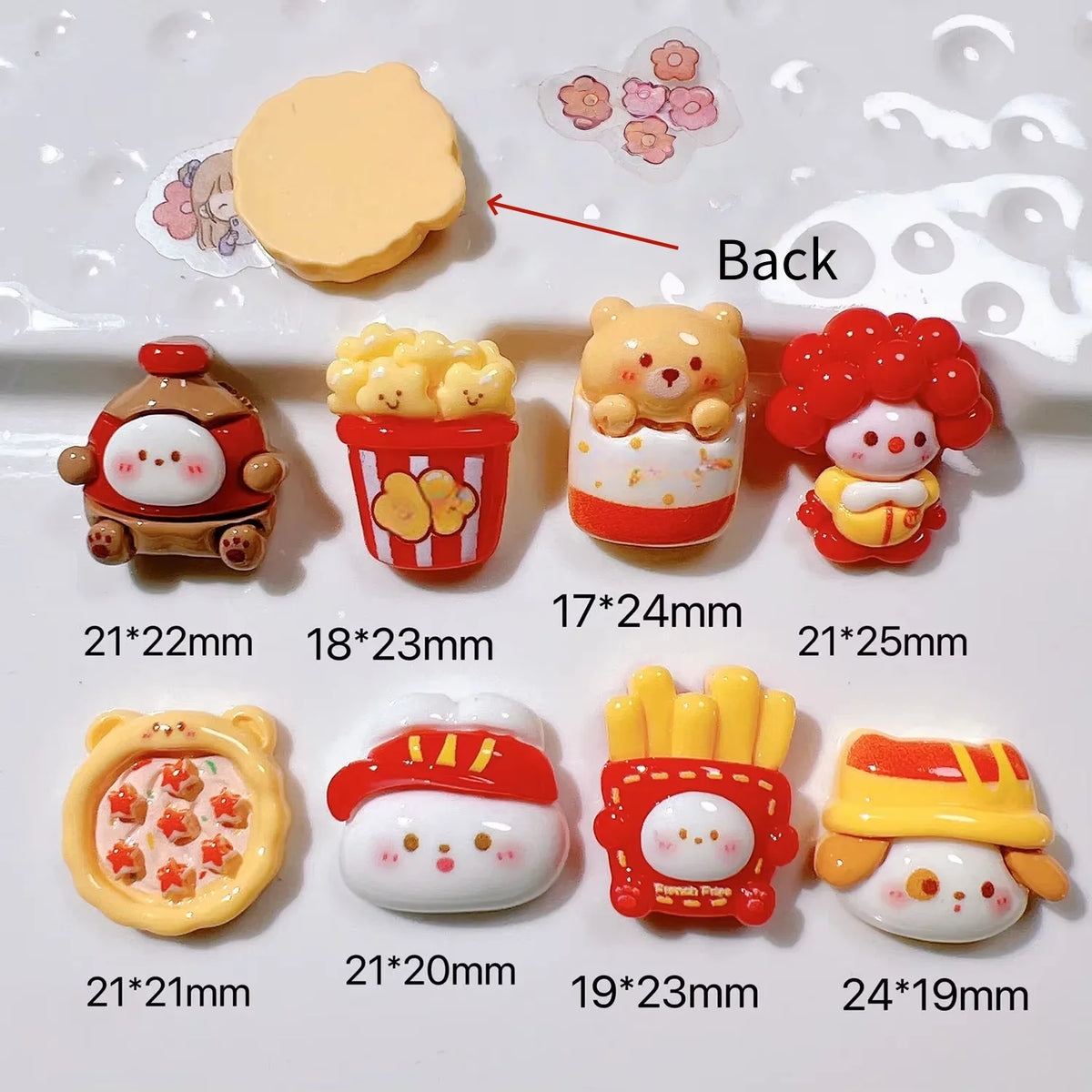 10Pcs Cartoon Pizza Rabbit  Fries Flatback Resin Cabochon Scrapbooking Phone Accessories DIY Fake Food Craft Supplies Decoration