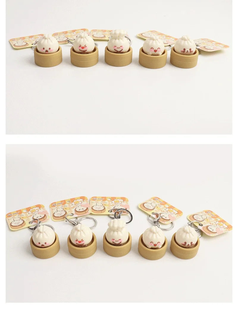 1-8PCS Cute Steamed Bun Squeeze Keychain Realistic Dimsum Design Soft Slow Rebound Decompression Fidget Stress Relief Toy