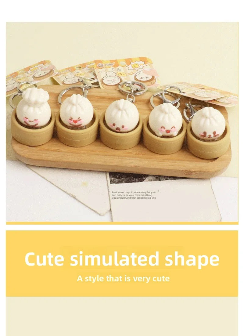 1-8PCS Cute Steamed Bun Squeeze Keychain Realistic Dimsum Design Soft Slow Rebound Decompression Fidget Stress Relief Toy