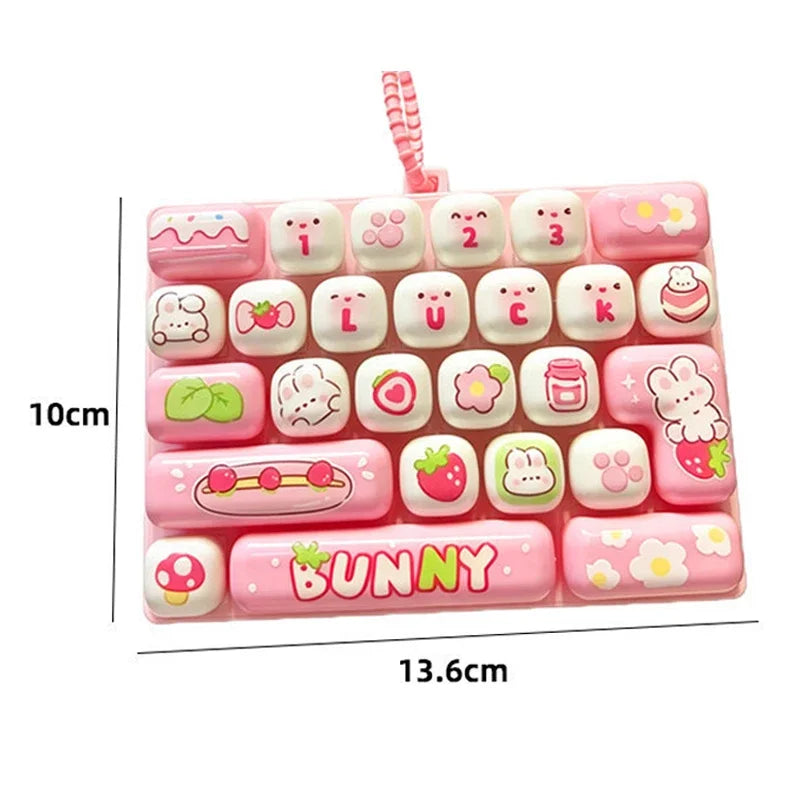 Cute 26 Grids Stress Relief Simulation Keyboard Keychain Animal Diary Desktop Decoration Student Bag Ornament Toy Creative Gift