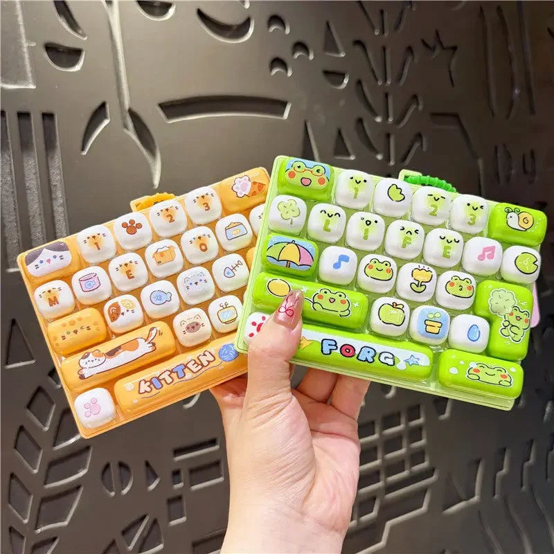 Cute 26 Grids Stress Relief Simulation Keyboard Keychain Animal Diary Desktop Decoration Student Bag Ornament Toy Creative Gift