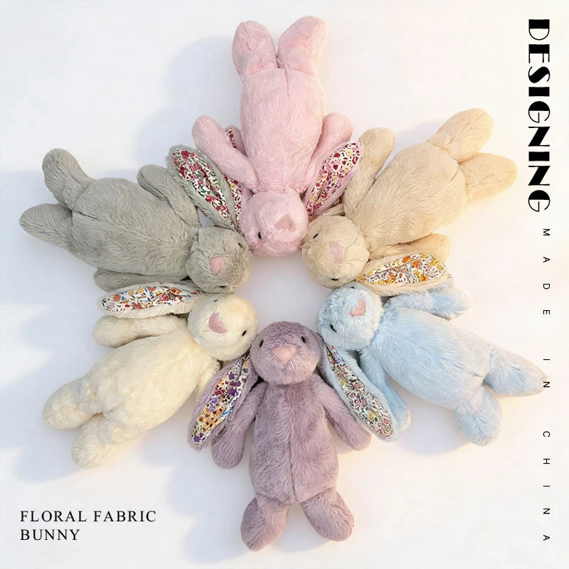 23cm Adorable Floral Bunny Plush Toy Huggable Soft Stuffed Rabbit Doll with Floral Ears Birthday Gift for Girl Plush Collectors