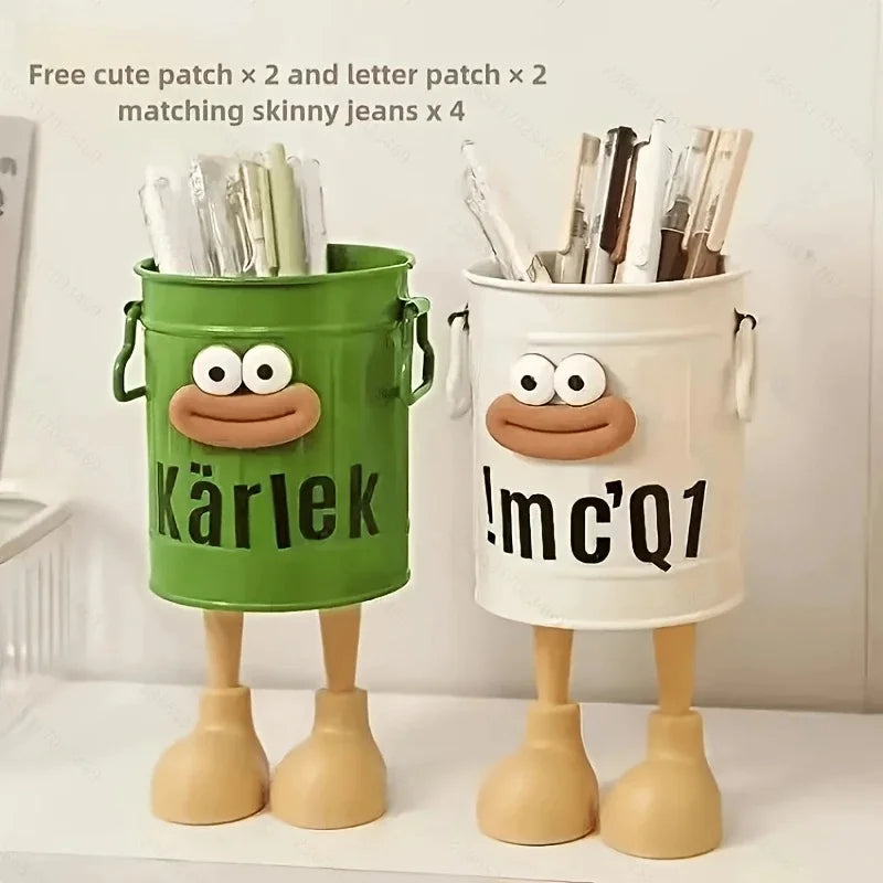 1pc Cartoon Personality Pen Holder Set, Desktop Organizer Bucket, Ideal Gift for Home and Study Stationery Storage