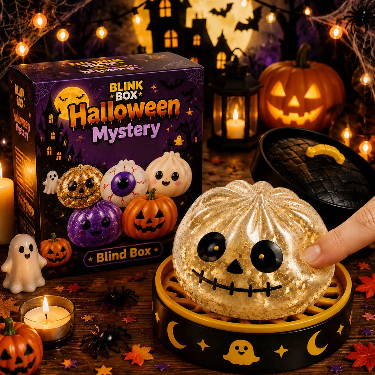 Halloween Dumpling Blind Box Stress Relief Sensory Fidget for Party Mystery Horror Dumplings with Steamer Anxiety Relief Gifts