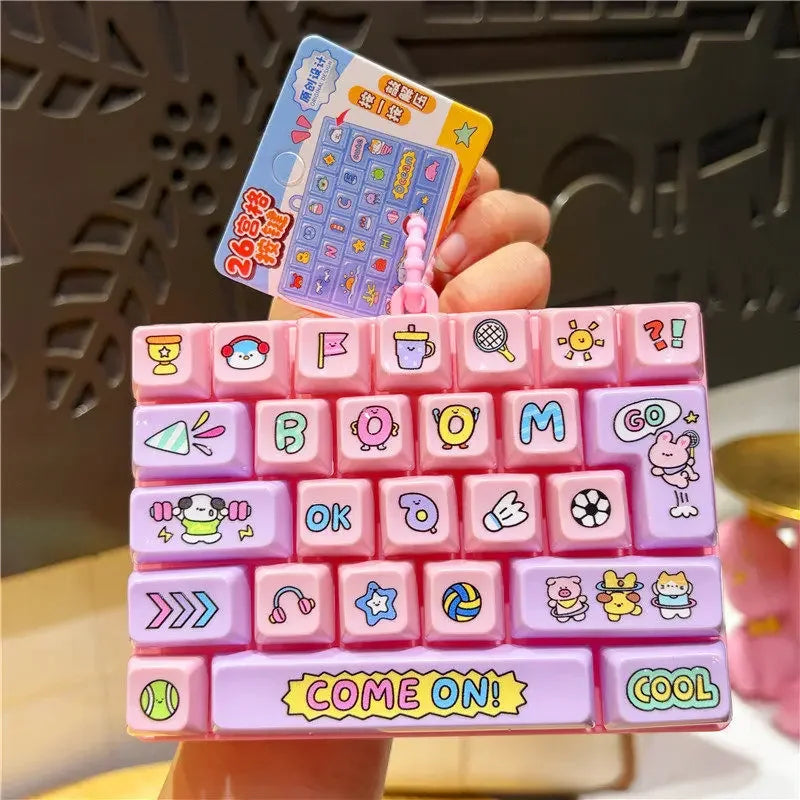 Cute 26 Grids Stress Relief Simulation Keyboard Keychain Animal Diary Desktop Decoration Student Bag Ornament Toy Creative Gift
