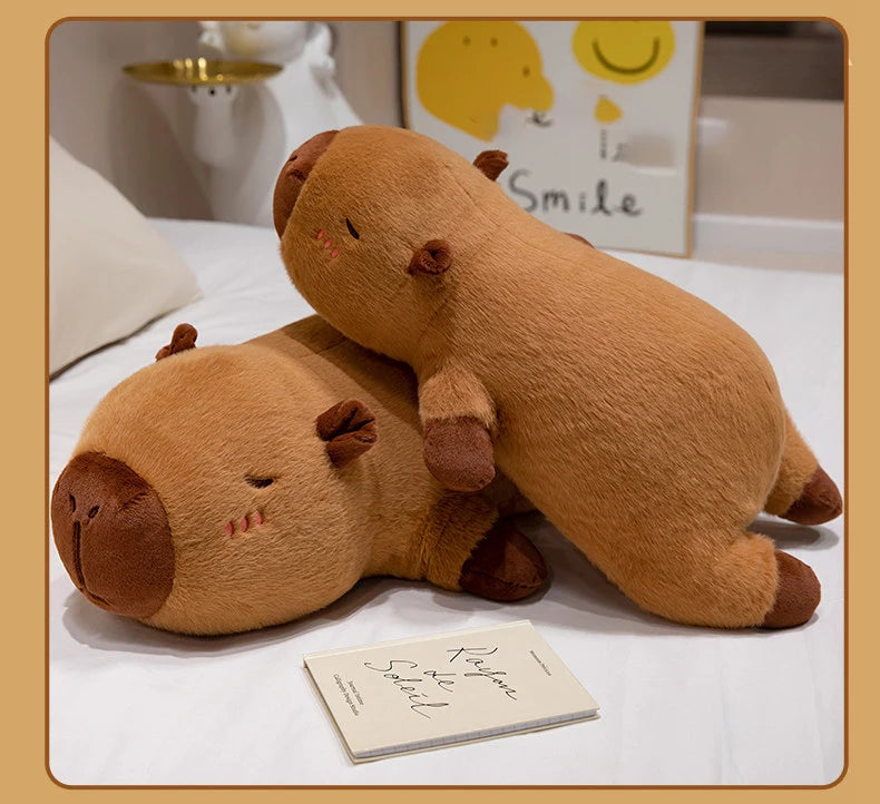 Kawaii Capybara Plush Toy Stuffed Capibara Fluffy Doll Long Sleep Soft Pillow Sofa Cushion Nap Sleeping Toys for School Xmas